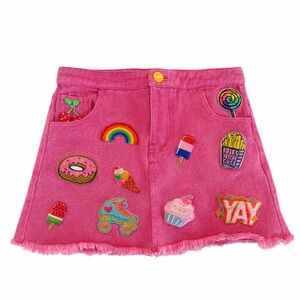 Lola + The Boys All About Patch Hot Pink Denim Skirt Adjustable Waist Skater